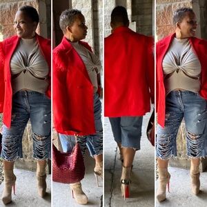 Double Breasted Ostrich Feathered Blazer